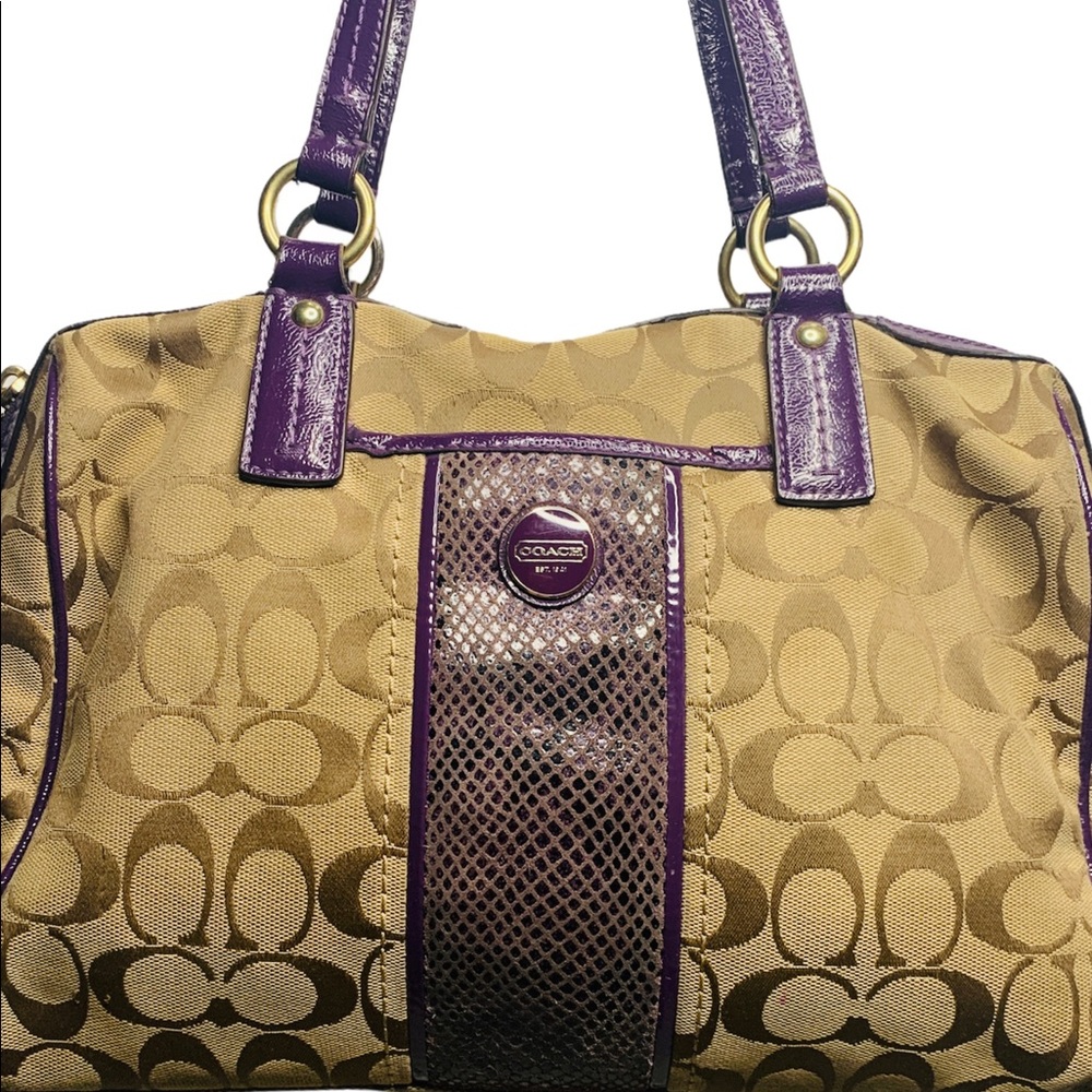 COACH Signature C Tan Purple Crossbody Handbag